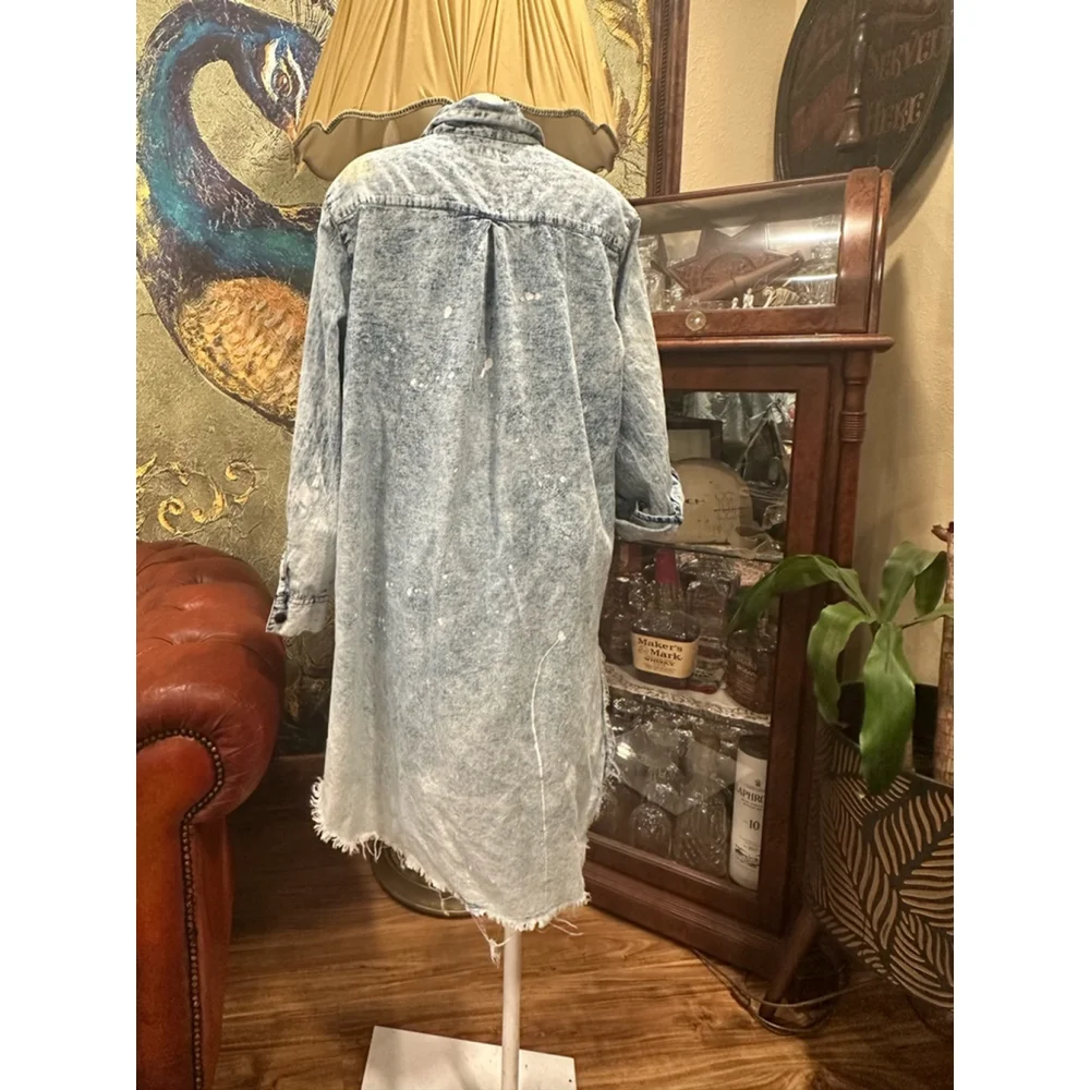 Women's Thrill Jeans Denim Shirt Dress 2X Blue Distressed - Picture 4 of 10
